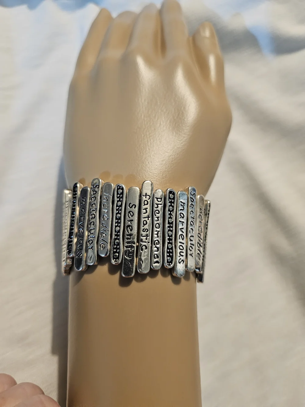 Silver-Tone Inspirational Stretch Bar Bracelet - Positive Word Design